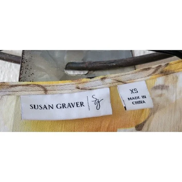 Susan Graver Womens Yellow floral Business Pearl Blouse Size XS. - Picture 8 of 11